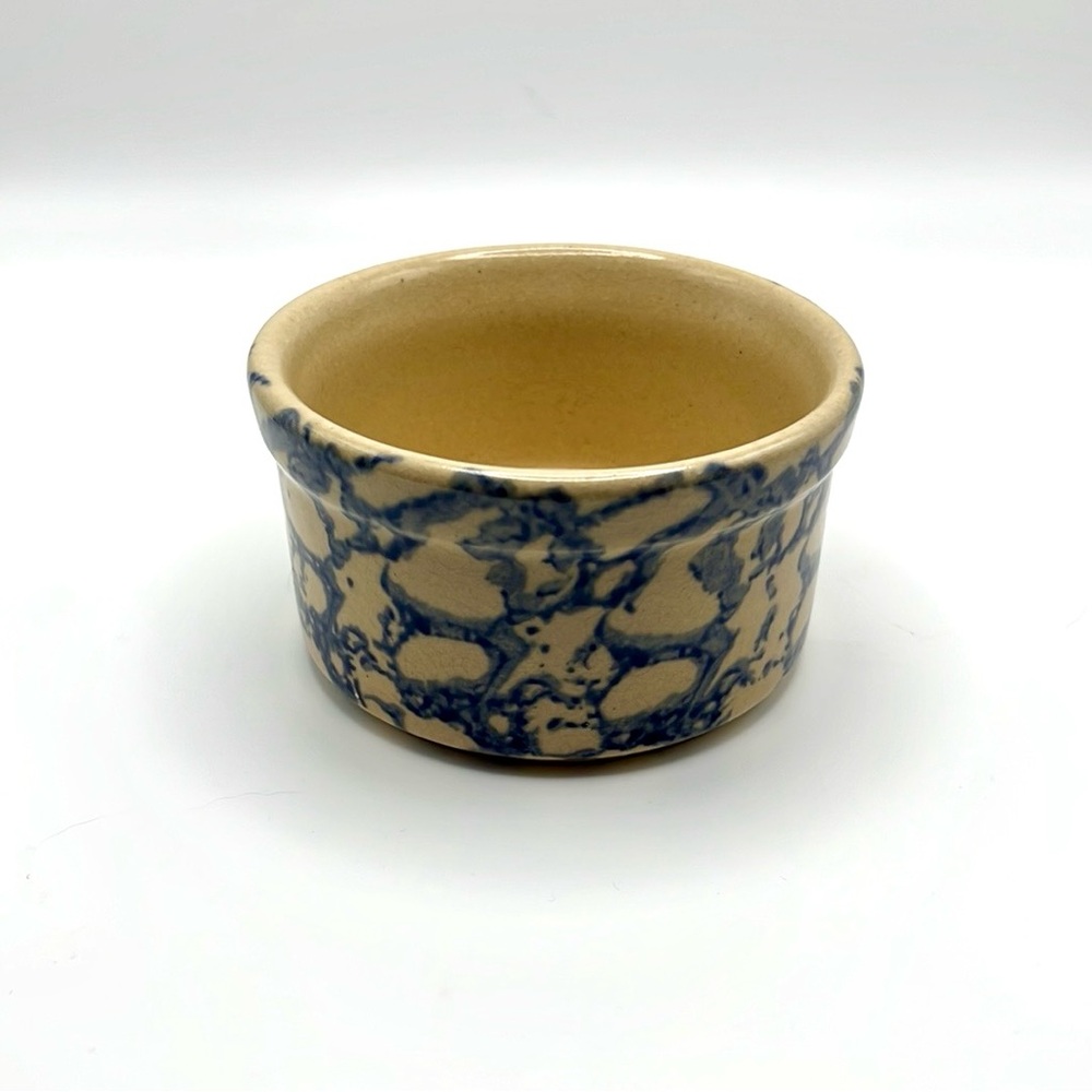 Vintage Robinson Ransbottom Crock Ramekin Blue Sponge ware Pattern - Picture 2 of 4
